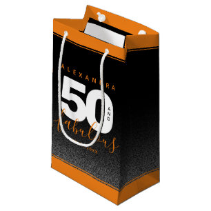 Modern Girly Orange 50 and Fabulous Small Gift Bag