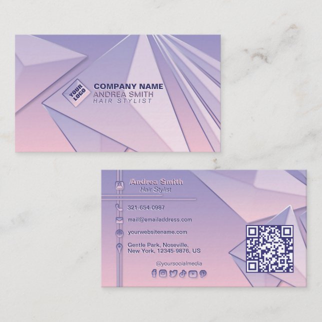 Modern Girly Pastel Gradient Social Icons QR Code Business Card (Front/Back)