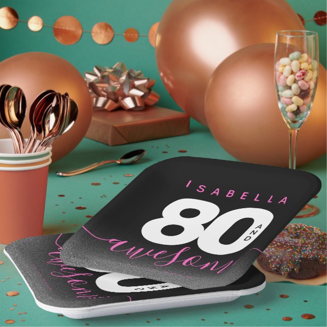 Modern Girly Pink 80 and Awesome Paper Plate (Multi)