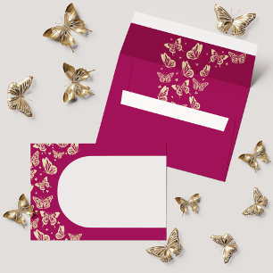 Modern Girly Pink Gold Butterfly Quinceañera Envelope