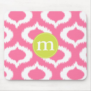 Modern Girly Pink Ikat Diamonds Personalized Mouse Pad