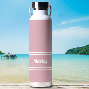 Modern Girly Pink Minimal Stylish Classic Name Water Bottle
