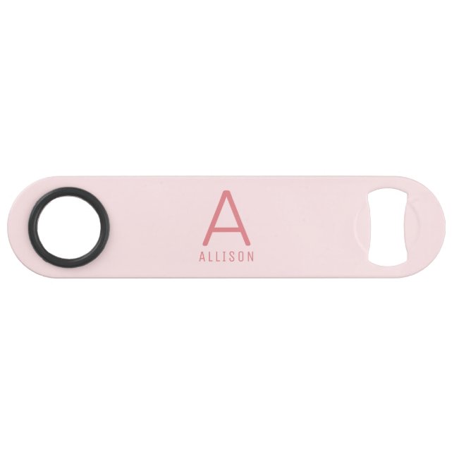 Modern Girly Pink Monogram Speed Bottle Opener (Front (Horizontal))