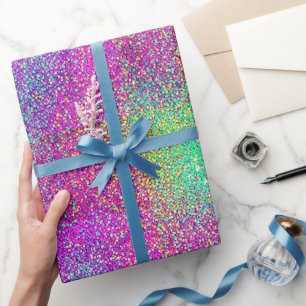 Modern Girly Pink Ombre Gradient Shimmer Glitter   Wrapping Paper