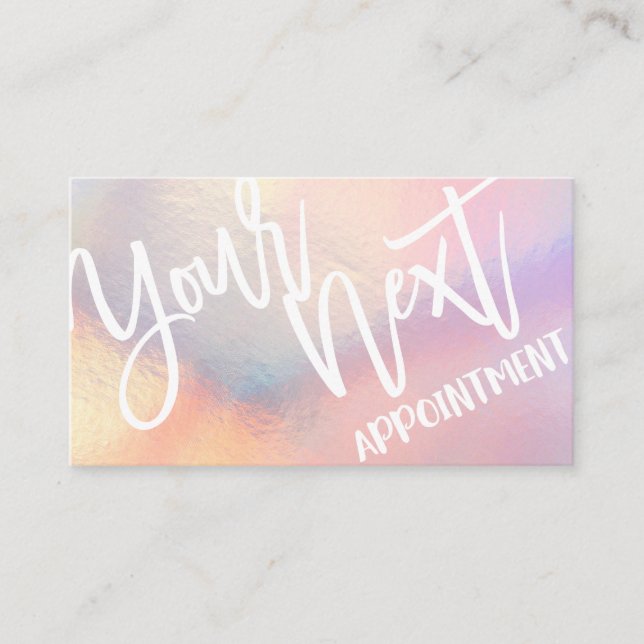Modern Girly Pink Peach Iridescent Typography Appointment Card (Front)