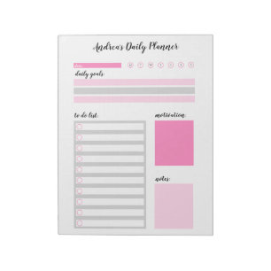 Modern Girly Pink Personalized Daily Planner Notepad