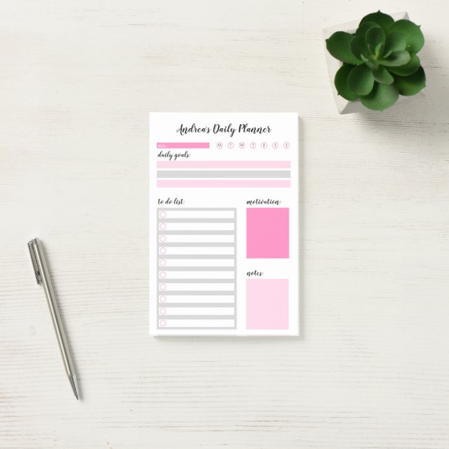 Modern Girly Pink Personalized Daily Planner Post-it Notes (Office)