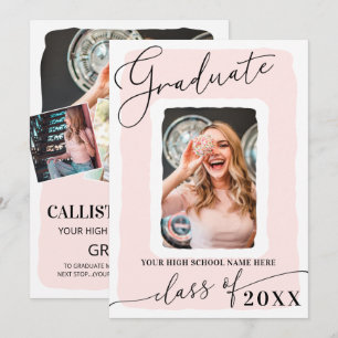 Modern Girly Pink White Frame Photo Graduation Announcement