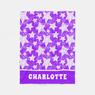Modern Girly Purple Star Pattern Personalized Name Fleece Blanket