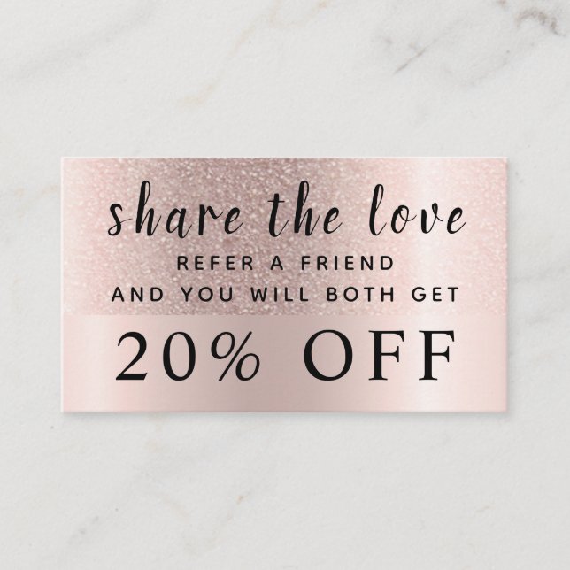 Modern Girly Rose Gold Ombre Trendy Glitter Black Discount Card (Front)