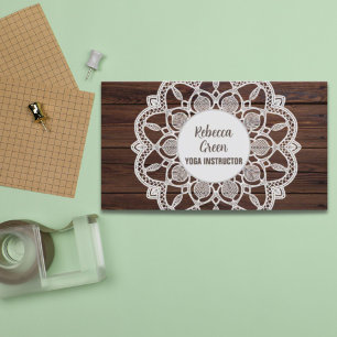 Modern Girly Rustic Woodgrain Yoga Mandala Business Card
