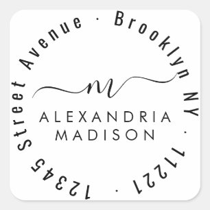Modern Girly Script Monogram Initial Address Square Sticker