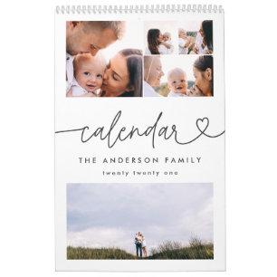Modern girly script typography minimal multi photo calendar