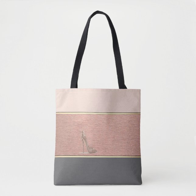 Modern Girly Striped,High Heel Tote Bag (Front)