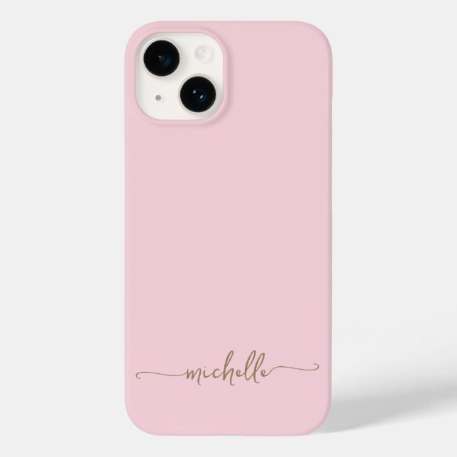 Modern Girly Stylish Blush Pink Gold Name Script Case-Mate iPhone Case (Back)