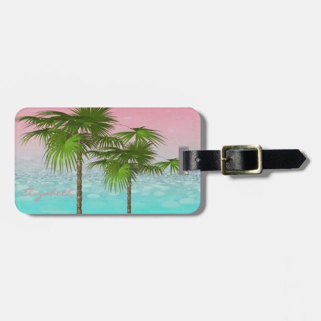 Modern Girly  Tropical, Palm Tree Luggage Tag (Front Horizontal)