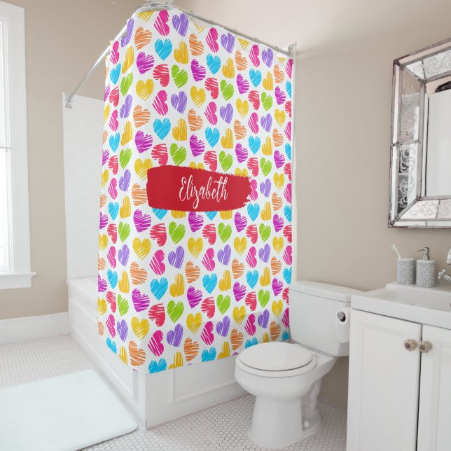 Modern Girly Vibrant Doodled Hearts Pattern Name (In Situ)