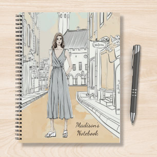 Modern Girly Watercolor Fashion Personalized Name Notebook