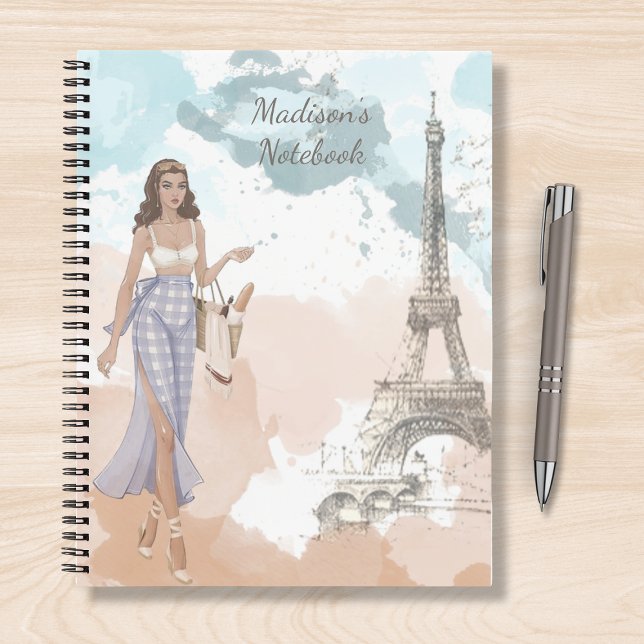 Modern Girly Watercolor Paris Personalized Name Notebook (Creator Uploaded)