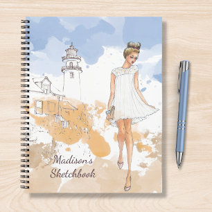 Modern Girly Watercolor Sketchbook Personalized Notebook