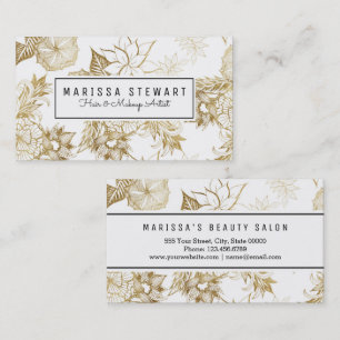 Modern Girly Yellow Gold Floral Illustrations Business Card