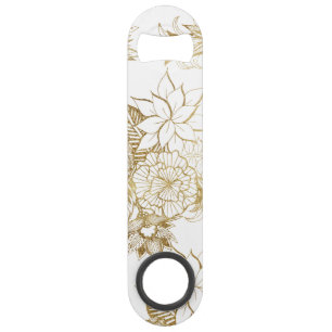 Modern Girly Yellow Gold Floral Illustrations Speed Bottle Opener