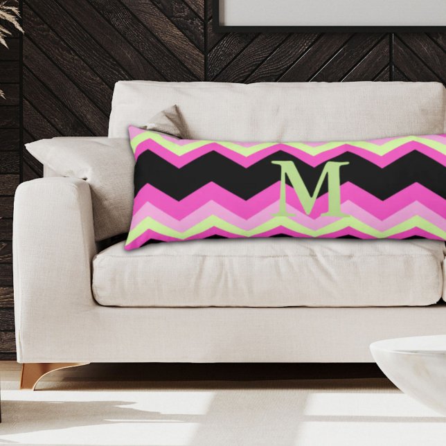 modern girly zigzag pattern black fuchsia chevron body pillow (modern girly zigzag pattern black fuchsia chevron body pillow)
