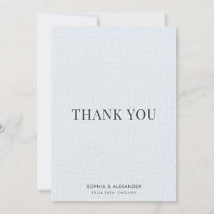 Modern Glacial Blue & Charcoal Warped Grid Thank You Card