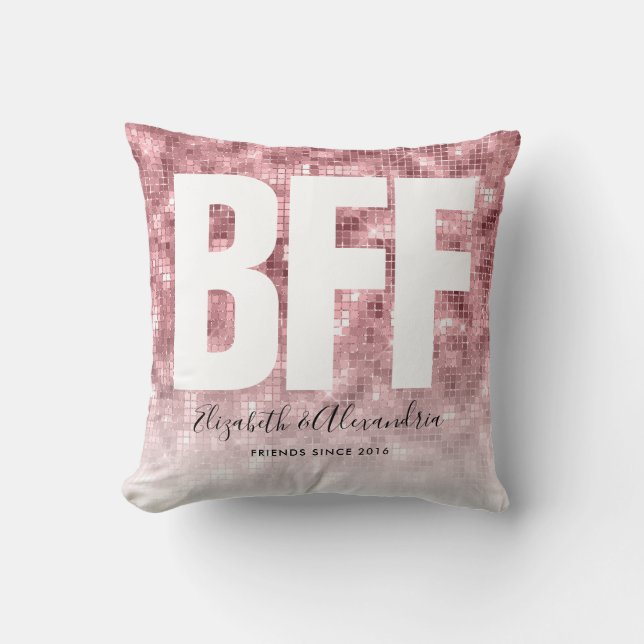 Modern Glam BFF Besties Girly Pink Glitter Names Throw Pillow (Front)