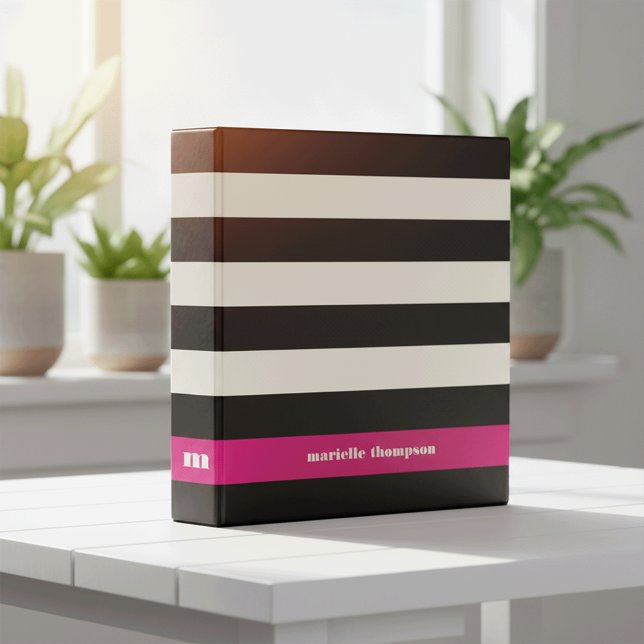 Modern Glam Black, Cream & Fuchsia Stripe Binder (Creator Uploaded)