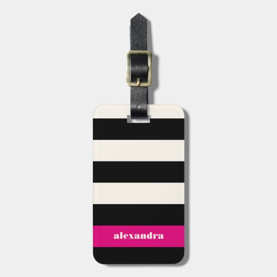 Modern Glam Black, Cream & Fuchsia Stripe Luggage Tag