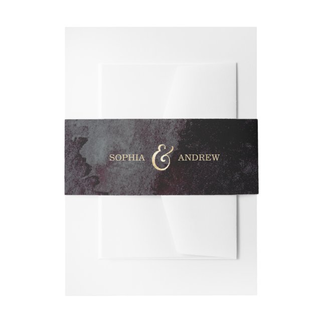 Modern glam black faux gold glitter monogram invitation belly band (Front Example)