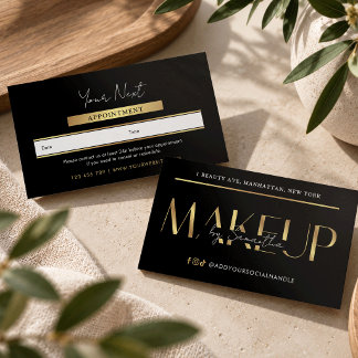 Modern Glam Black & Gold Makeup Artist Salon Appointment Card