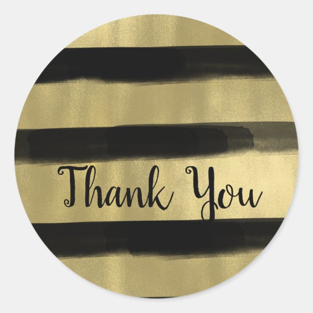 Modern Glam Black & Gold Paint Stroke Stripe Classic Round Sticker (Front)