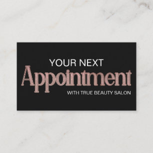 Modern Glam Black Rose Gold Glitter Typography Appointment Card