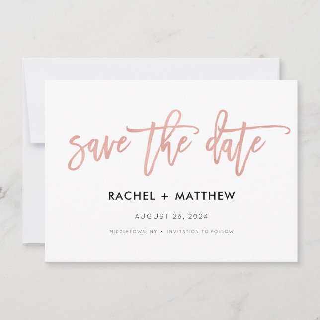 Modern Glam Chic Fairytale Rose Gold Save The Date (Front)