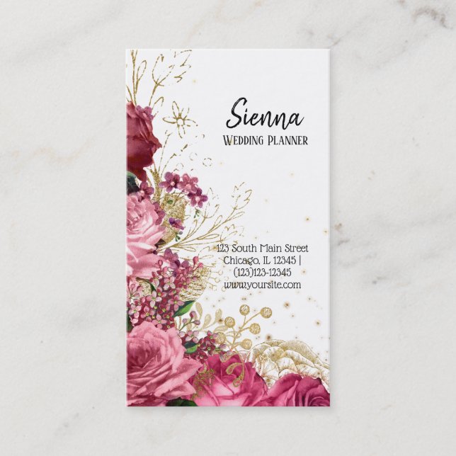 Modern Glam Chic Flowers Business Card (Front)
