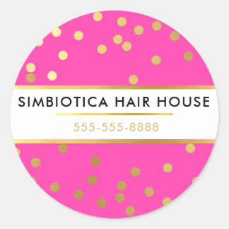 MODERN GLAM CONFETTI polka dot faux gold hot pink Classic Round Sticker