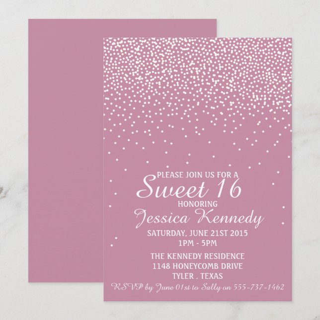 Modern Glam Confetti Sweet 16 Birthday Invitation (Front/Back)