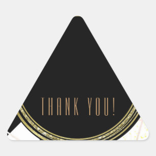 Modern Glam Deco Black White Gold Party Favour Triangle Sticker