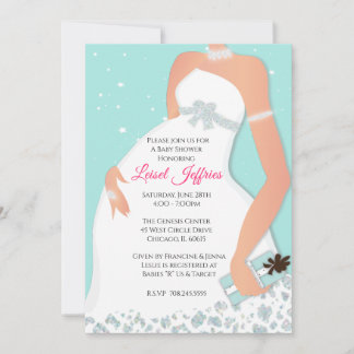 Modern Glam Glitter Teal Baby Shower Invitation
