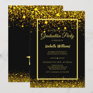 Modern Glam Gold Glitter Graduation Party Invitation