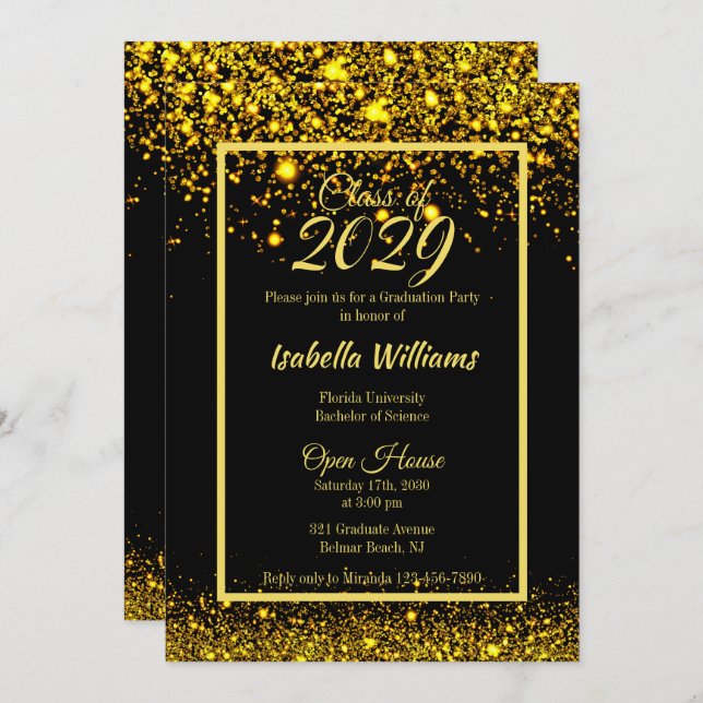 Modern Glam Gold Glitter Graduation Party Invitation (Front/Back)