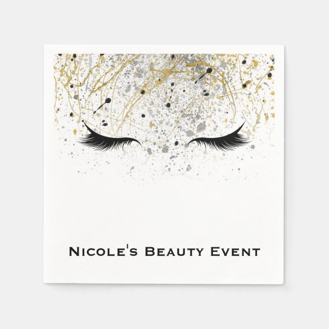 Modern Glam Gold Silver Black Eyelashes Beauty Napkin (Front)