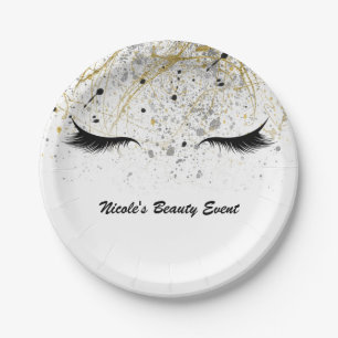 Modern Glam Gold Silver Black Eyelashes Beauty Paper Plate