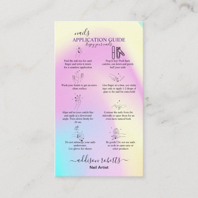 Modern Glam Iridescent Nails Application Guide  Business Card (Front)