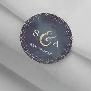 Modern glam night faux gold glitter monogram classic round sticker