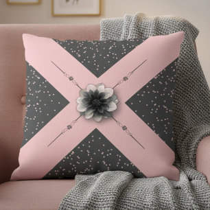 Modern Glam Pink Grey Dahlia Floral Throw Pillow