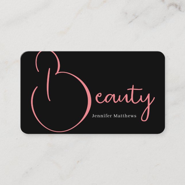 Modern glam pink neon beauty script logo qr code business card (Front)