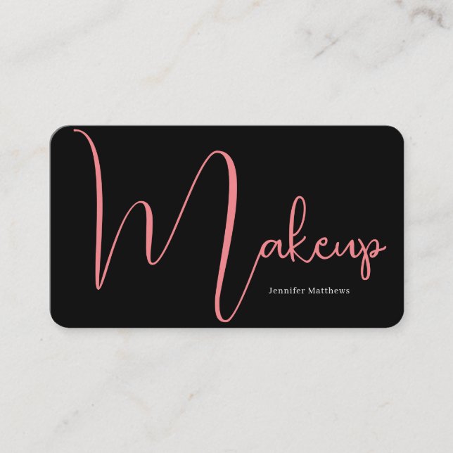 Modern glam pink neon makeup script qr code busine business card (Front)